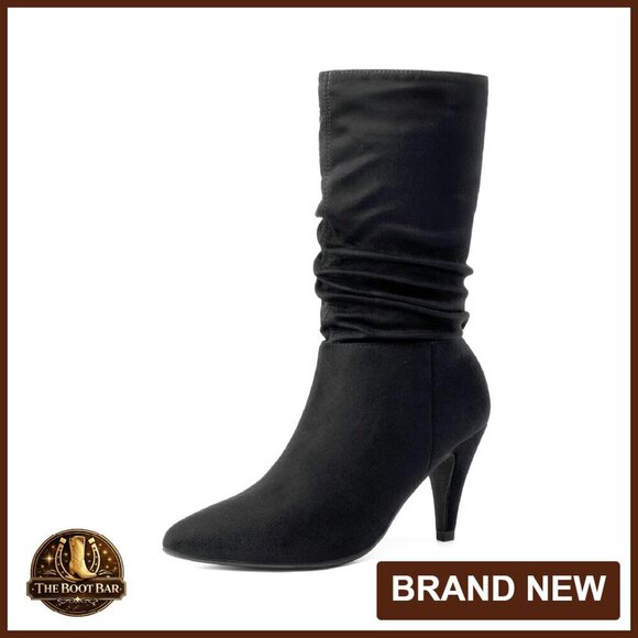 Women's High Heel Mid Calf Boots Slouchy Pointed Toe Fall Winter